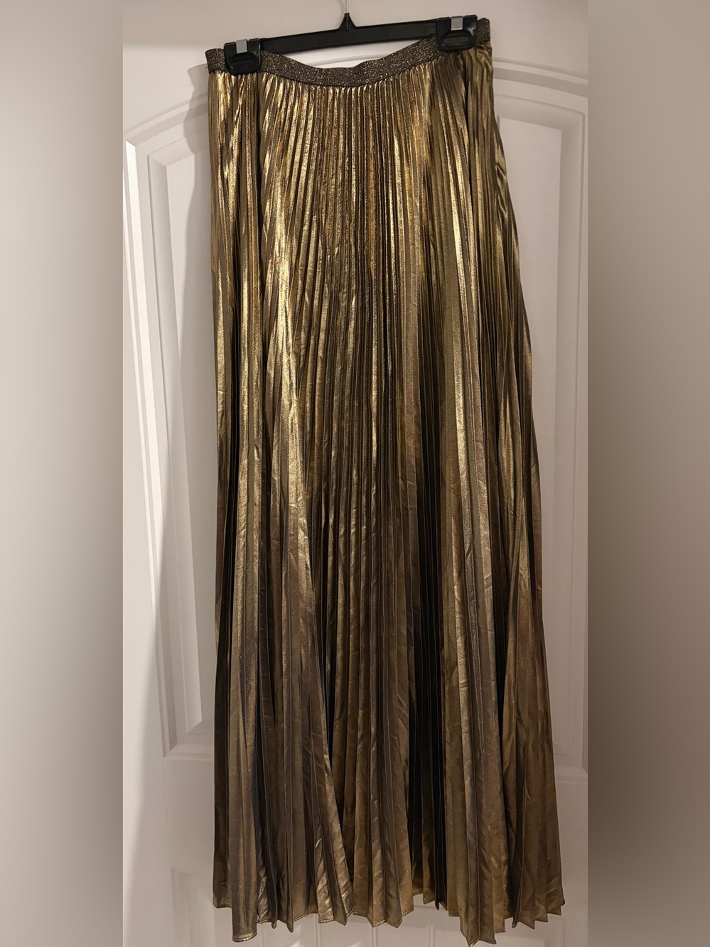 Eliza J Metallic Gold Pleated Maxi Skirt